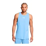 Musculosa deportiva Under Armour Zone color celeste con logo blanco en el pecho.