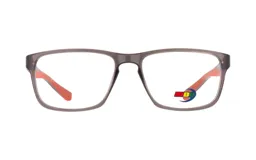 Armazón de anteojos MDQ modelo T03, color gris con interior naranja.