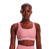 Top deportivo Under Armour naranja con tirantes cruzados en la espalda y banda inferior blanca con logo de la marca.