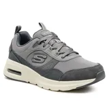 Championes Skechers Skech-Air Court Homegrown, color gris con detalles en gris oscuro y suela color crema. Capellada de malla y superposiciones de gamuza.