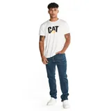 Pantalón de jeans de calce slim, color azul oscuro. Confeccionado con algodón y poliéster reciclado con spandex. Diseño de cinco bolsillos y logo CAT en la parte trasera.