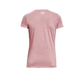 Remera Under Armour Tech Twist de mujer, color rosa jaspeado, de corte entallado, con mangas cortas y cuello en V.