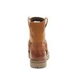 Bota marrón de cuero con forro de malla de nailon, plantilla de espuma EVA y suela de goma.