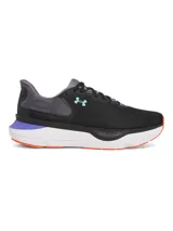 Championes de running Under Armour UA Infinite Pro 2, color negro con detalles en gris, celeste y naranja.