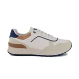 Championes deportivos casuales American Sport, color blanco con detalles en beige, marrón y azul.