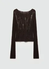 Jersey negro de punto calado con cuello barco y manga larga.