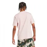Remera Adidas color rosa con estampado de un sol con auriculares y la frase "Three stripe life".