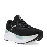 Championes Puma Softride Mayve de mujer, color negro con detalles en blanco y verde agua. Capellada de tejido respirable, entresuela Softride y plantilla Softfoam+ para mayor comodidad.