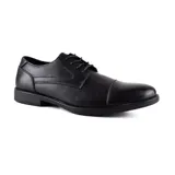 Zapato de vestir acordonado color marrón de cuero liso, con puntera redondeada y suela de goma.