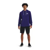 Buzo Under Armour Rival Terry de hombre, color gris jaspeado, con capucha y cordones ajustables. Logo de la marca estampado en el pecho.