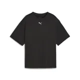 Remera deportiva Puma color negro, de corte holgado y mangas cortas, con logo estampado en el pecho.