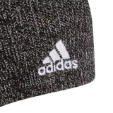Gorro Adidas de tejido de punto jaspeado en tonos grises y negros, con logo de la marca bordado en blanco en el frente.
