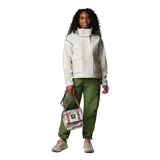 Pantalón cargo verde oliva de corte recto, con cintura elástica ajustable con cordón, bolsillos laterales y bolsillos cargo con cierre.