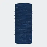 Cuello tubular multifuncional de tejido sintético, color azul oscuro con patrón texturizado en tonos más claros. Presenta el logo de la marca Buff en la parte inferior.