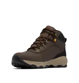 Bota de senderismo Columbia Newton Wander Ltr, color negro con suela blanca y detalles en marrón. Fabricada en cuero impermeable con tecnología Omni-Tech y suela Omni-Grip.