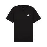 Remera negra de algodón con cuello redondo y logo de Puma estampado en el pecho. Corte clásico y mangas cortas.