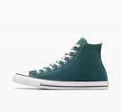 Championes Converse Chuck Taylor All Star de caña alta, color verde azulado, con cordones blancos y suela de goma blanca con línea negra.