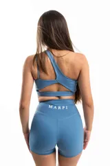 Short deportivo de lycra color celeste con cintura alta y logo de la marca en la parte trasera.