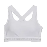 Top deportivo Under Armour Crossback Mid Bra, color blanco, ideal para entrenamientos de impacto medio como gym, ciclismo o clases de fitness.