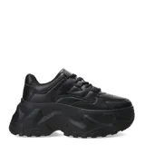Zapatillas deportivas color beige con plataforma gruesa y acordonadas.