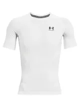 Remera deportiva blanca Under Armour HeatGear Armour de manga corta, corte ajustado y logo negro en el pecho.