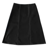 Falda larga de denim negro con costuras en gris oscuro, bordado y etiqueta. Corte evasé.