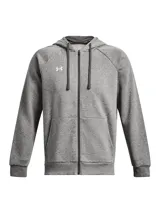 Campera Under Armour azul con capucha, cierre frontal y bolsillos tipo canguro.