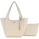 Cartera de hombro Guess Helina, color blanco, con logo de la marca en el frente y charm colgante con llavero. Incluye un sobre con cierre.