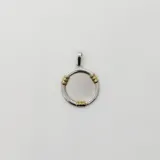 Dije circular en plata con detalles en oro satinado.