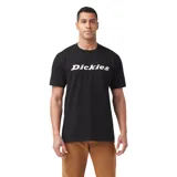 Remera negra de manga corta con el logo de Dickies estampado en blanco en el pecho.