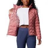 Campera Columbia Delta Ridge II para mujer, color azul marino, con capucha y cierre frontal. Cuenta con tecnología termorreflectante Omni-Heat™ y HeatSeal™ para mantener el calor, y Omni-Shield™ para repeler la humedad.