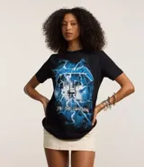 Remera negra de algodón con estampado del álbum "Ride the Lightning" de la banda Metallica.