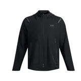 Campera negra con diseño moderno, con cierre frontal y capucha, fabricada con materiales técnicos que aseguran transpirabilidad y libertad de movimiento.