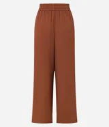 Pantalón de cambraia color marrón, de cintura alta con elástico y lazo.