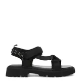 Sandalias negras con suela track y tiras de ajuste con velcro.