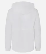Campera deportiva femenina alargada, con capucha y tecnología cortaviento. Posee cuerda de ajuste en la capucha y cierre delantero por cremallera. Incluye saquito para guardar.