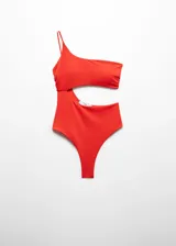 Traje de baño enterizo negro asimétrico, con un solo tirante fino, abertura lateral y foam extraíble.