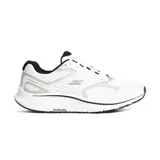 Championes de running Skechers Go Run Consistent 2.0 Silver Wolf, color blanco con detalles en plateado y negro. Capellada de malla deportiva con refuerzos de cuero, amortiguación Ultra Light, plantilla Air-Cooled Goga Mat y tecnología M-Strike.