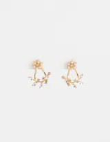 Par de aros pasantes dorados con forma de ramillete con perlas y strass.