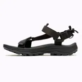 Sandalias deportivas Merrell Speed Fusion Web Sport para hombre, color negro con detalles en marrón. Confeccionadas con materiales reciclados, sistema de cierre de velcro y cordón elástico, plantilla de espuma FloatMax™ y suela de goma adherente.