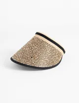 Visera de papiro color marrón jaspeado, con ribete negro y banda superior beige con raya negra.