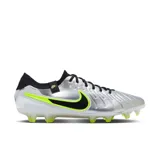 Championes de fútbol Nike Tiempo Legend 10 Elite, color gris con detalles en negro y verde flúor.
