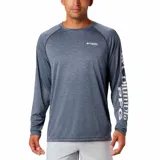 Remera de manga larga Columbia Terminal Tackle Heat, color gris jaspeado, con logo de la marca en el pecho y en la manga. Confeccionada en tejido transpirable de secado rápido y protección solar UPF 50.