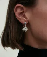 Caravanas de plata 950 con diseño de estrella, brillantes y elegantes.