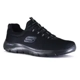 Championes Skechers Summits para hombre, color negro, con capellada de malla knit, cordones elásticos, plantilla Memory Foam y suela flexible.
