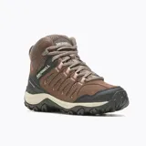 Botas de trekking Merrell Crosslander 3 Mid WP para mujer, color marrón con detalles en negro y rosa. Fabricadas con membrana impermeable y transpirable, capellada de malla, puntera reforzada, plantilla de espuma EVA reciclada y suela de goma adherente.