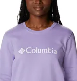 Buzo Columbia color lila con logo estampado en el pecho.