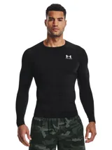 Remera de compresión Under Armour HeatGear de manga larga, color negro con logo blanco en el pecho.