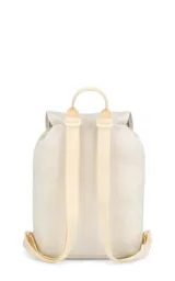 Mochila mini de poliéster color negro con logo JanSport en el frente, asa de mano y bolsillo frontal con cierre.