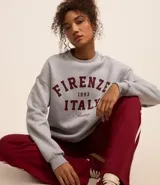 Buzo gris melange de algodón con felpa, con estampa localizada en el frente con la leyenda "Firenze 1993 Italy".